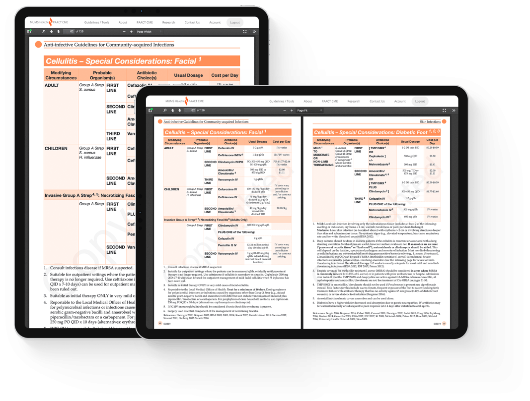 An image of two iPads with the online version of the Anti-infective guideline on them