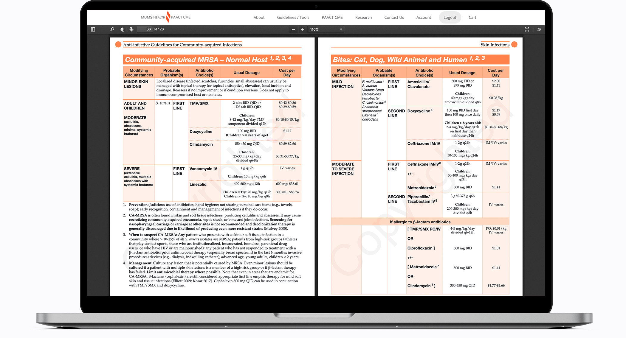 An image of a Macbook with the online version of the Anti-infective guideline on them